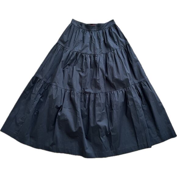 Staud Sea Skirt Black Tiered Volume Midi Cotton Poplin High Waist 4 Lightweight - Picture 8 of 8